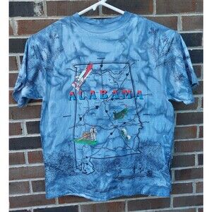 Vintage Alabama Map T Shirt Double Sided Fishing Outdoors Space NASA Mens L